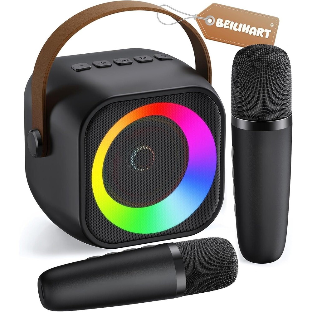 Mini Karaoke Machine Portable Bluetooth Speaker 2 Wireless Mics